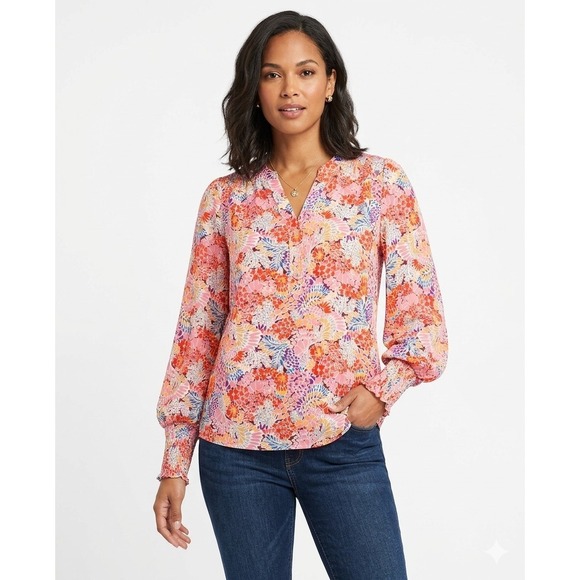 Dokotoo Tops - Dokotoo Women's Casual V-Neck Easel Floral Print Long Sleeve Blouses Small